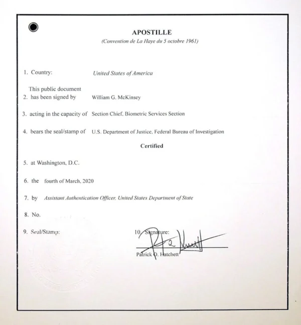 FBI Apostille Service